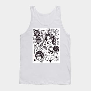 pen and ink blackwork flash sheet Tank Top